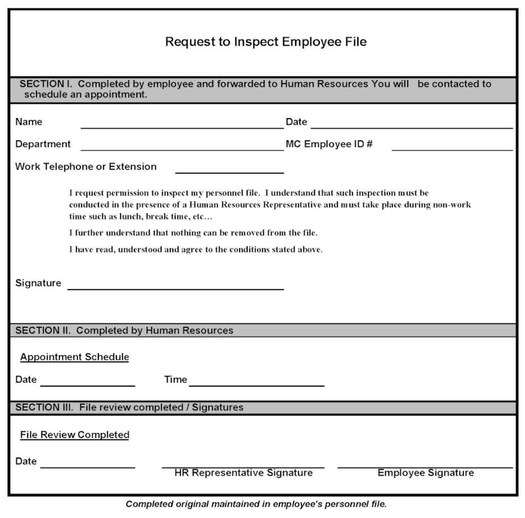 an image of a request to inspect employee file