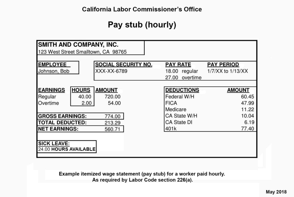 a sample image of an employee's hourly pay stub