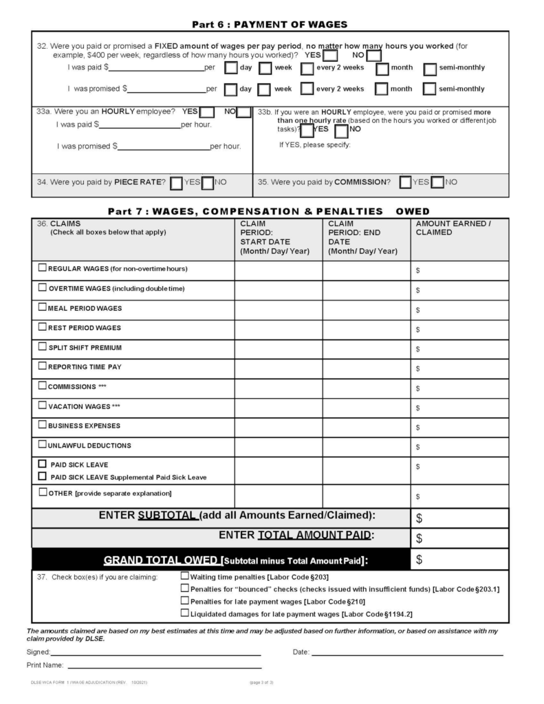 part six of the claim form