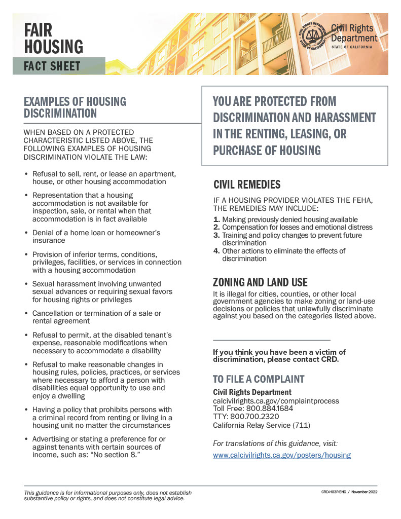 fair housing fact sheet examples of housing discrimination
